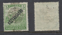 Romania Hungary 1919 Oradea 2nd Transylvania Issue Rare Shift Error Overprint & Perfin N.T. Harvesters 5 Bani Stamp MNH - Transylvanie