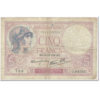 France, 5 Francs, 5 F 1917-1940 ''Violet'', 1939, 1939-10-19, TB, Fayette:4.12 - 5 F 1917-1940 ''Violet''