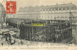 Paris, Travaux Du Métropolitain, Les Fermes De La Place St Michel Avant Le Fonçage, Affranchie 1909 - District 05