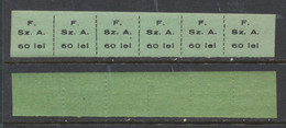 Romania 1945-46 Northern Transylvania Hungarian Association Membership Fee 60 Lei Stamps In Strip Of 6 MNH - Steuermarken