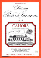 étiquette De Vin Cahors Chateau Pech De Jammes 1986 à Flaujac Poujols - 75 Cl - Cahors