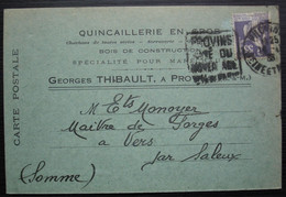 Provins 1938 Georges Thibault Quincaillerie Bois De Construction, Carte Avec Daguin Pour Vers Par Saleux Somme - 1921-1960: Periodo Moderno