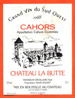 étiquette De Vin Cahors Chateau La Butte 1988 Noel Crivallero à 46140 Sauzet - 75 Cl - Cahors