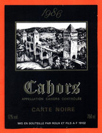 étiquette De Vin Cahors Carte Noire 1986 Roux Et Fils à 19102 - 75 Cl - Cahors