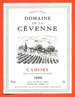 étiquette + Etiq De Dos De Vin Cahors Domaine De La Cévenne 1988 GAEC Du Port De L'angle à Parnac - 75 Cl - Cahors