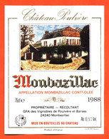 étiquette De Vin Monbazillac Chateau Poulvère 1988 à Poulvère Et Barses - 75 Cl - Monbazillac