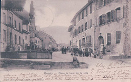 Boudry NE, Fontaine Du Haut De La Ville, Rue Animée (176) Petit Pli D'angle - Boudry