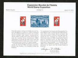 U.S.A.   ESPANA '75 B.E.P. CARD UNUSED (FF-75) - Recordatorios