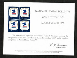 U.S.A.   POSTAL FORUM '72 B.E.P. CARD UNUSED (FF-76) - Souvenirkaarten