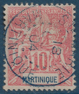 France Colonies Martinique N°45 10c Rouge Oblitéré Dateur Bleu ! 1904 "Ste MARIE / MARTINIQUE" Bureau RR En Bleu - Used Stamps