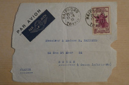 AN2 INDOCHINE  LETTRE DEVANT   1939  PAR AVION HAIPHONG     POUR ROUEN    FRANCE   + ++AFFRANCH. INTERESSANT - Lettres & Documents