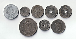Monnaies - DANEMARK, Lot De 8 Monnaies : 5, 10 Et 25 Øre / 1 Et 5 Krone (1941 à 2000) - Dänemark