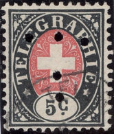 Schweiz Telegraphen-Marken Zu#13 5Ct. Mit Perfin "T" #T001 Zhomann & Liecht ZH - Telegraafzegels