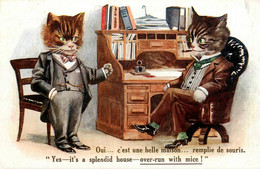 Chat Humanisé * CPA Illustrateur * Les Hommes De Bureau * Cigare Tabac * Chats Cat Cats Katze - Katzen