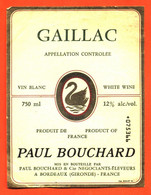 étiquette De Vin Gaillac Paul Bouchard à Bordeaux - 75 Cl - Gaillac