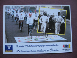 CPM CPSM 21 CHENOVE SPORT VELO CYCLISME La Flamme Olympique Traverse CHENOVE 12 Janvier 1992 - Chenove