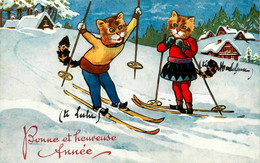 Chat Humanisé * CPA Illustrateur Arthur THIELE Thiele ? * Sports D'hiver * Ski Skieur * Chats Cat Cats Katze - Katzen