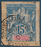 France Colonies Guadeloupe Fragment N°32 15c Bleu Oblitéré Petit Dateur De Guadeloupe "Petit Bourg"  Rare Bureau ! TTB - Gebraucht