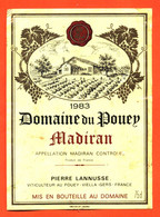 étiquette De Vin De Bordeaux Madiran Domaine Du Pouey 1983 Pierre Lannusse à Pouey Viella - 75 Cl - Madiran