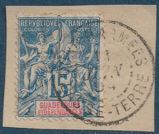 Colonies Guadeloupe Fragment N°32 15c Bleu Oblitéré Dateur De Guadeloupe "Corres Armées/basse Terre"  Rare Bureau ! TTB - Usados