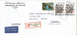 Greece Registered Cover Sent To Denmark 1-7-1982 Topic Stamps (sent From The Embassy Of Turkey Athens) - Storia Postale