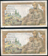 °°° FRANCE - 1000 FRANCS 3/9/1942 CONSECUTIVE °°° - 1 000 F 1942-1943 ''Déesse Déméter''