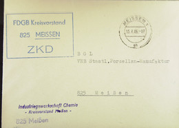 Orts-Brief Mit ZKD-Kastenstempel "FDGB Kreisvorstand 825 MEISSEN" Vom 15.8.66 An VEB Staatl. Porzellanmanufaktur Meißen - Zentraler Kurierdienst