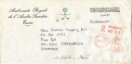 Tunesia Registered Cover With Red Meter Cancel Sent To Denmark 23-9-1982 (sent From The Embassy Of Saudi Arabia Tunis) - Tunesië (1956-...)