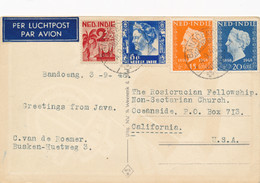 Nederlands Indië - 1948 - 52,5c Mixed Franking Op LP-ansicht Van Bandoeng Naar Rosicrucian Fellowship In USA - Niederländisch-Indien