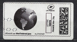 France - Frankreich Timbre Personnalisé Y&T N°MTEL LV20-008 - Michel N°BS(?) (o) - Globe Terrestre - Timbres à Imprimer (Montimbrenligne)