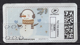 France - Frankreich Timbre Personnalisé Y&T N°MTEL LV20-012 - Michel N°BS(?) (o) - Bonhomme De Neige Avec Des écouteurs - Druckbare Briefmarken (Montimbrenligne)