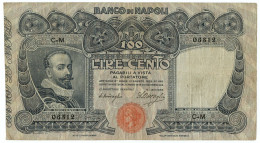 100 LIRE BANCO DI NAPOLI BIGLIETTO AL PORTATORE 10/11/1908 QBB - Sonstige & Ohne Zuordnung