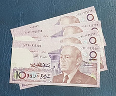 MAROC : Lot 6 - 4 Billets De 10 Dirhams (Hassan II) 1987 "UNC" - Numéros De Série Consécutifs - Marocco