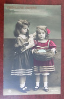 N // Carte Photo - Fillettes - Panier Oeuf - Lapin - Mode - Easter