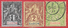 Gabon N°16, 17, 19 1904-07 O - Oblitérés