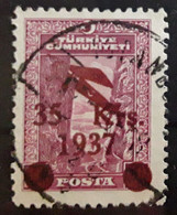 TURQUIE TURKEY TURKIYE 1938 AIRMAIL Poste Aérienne Yvert 8, Surchargé 35 K Sur 40  K Lilas  Obl TB - Corréo Aéreo