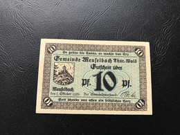 Notgeld - Billet Necéssité Allemagne - 10 Pfennig - Meuselbach - 1 Octobre 1920 - Ohne Zuordnung