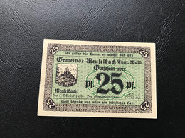 Notgeld - Billet Necéssité Allemagne - 25 Pfennig - Meuselbach - 1 Octobre 1920 - Ohne Zuordnung