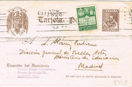 49169. Entero Postal BARCELONA 1942 A Madrid. Recargo Exposicion. Cervantes Sin Pie Imprenta Num 86 - 1931-....