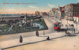 013531 "CATANIA - VIA G. APRILE E FONTANA" ANIMATA, TRAMWAY.  CART  SPED 1916 - Catania