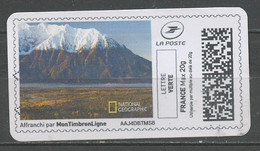 France - Frankreich Timbre Personnalisé Y&T N°MTEL LV20-062 - Michel N°BS(?) (o) - Montagne Aux Sommets Enneigés - Printable Stamps (Montimbrenligne)