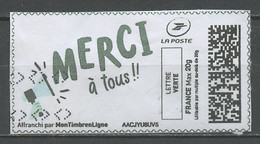 France - Frankreich Timbre Personnalisé Y&T N°MTEL LV20-069 - Michel N°BS(?) (o) - Merci à Tous - Printable Stamps (Montimbrenligne)