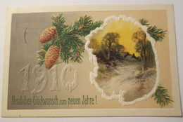 "Neujahr, Tannenzapfen" 1909, Prägekarte ♥  - Nouvel An
