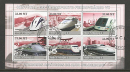 MOZAMBIQUE BLOC OBLITERE TGV ASIATIQUES EMIS EN 2009. - Trains