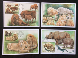 4 Cartes Maximum 2017 Zoo Tchèques Bison Ours Blanc Rhinocéros Varan Singe Lion - FDC