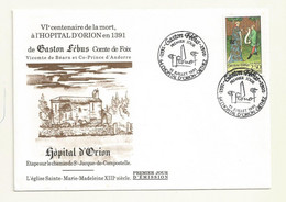 FDC GASTON FEBUS CACHET PJ SUR ENVELOPPE ILLUSTREE DU 13/07/191 L'HOPITAL D'ORION. - 1990-1999