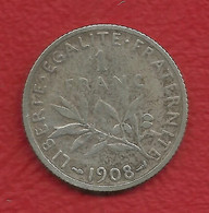 1 Franc , Semeuse , Argent , 1908, N° F # 217.13 , µ - H. 1 Franco