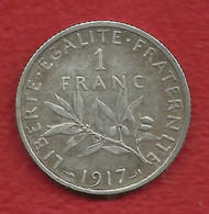 1 Franc , Semeuse , Argent , 1917, N° F # 217.23 , µ - H. 1 Franco
