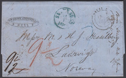 1856. Hull. Cover From Hull 3rd January 1856 Via  Hamburg To Laurvig, Norway. Several Cancels And Postal M... - JF321006 - ...-1855 Voorfilatelie