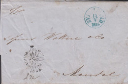 1855. DANMARK. KIØBENHAVN KB 1855 On Cover (tear) To Mandal, Norge. Interesting Cover. Transit Cancel In G... - JF427616 - ...-1851 Prephilately